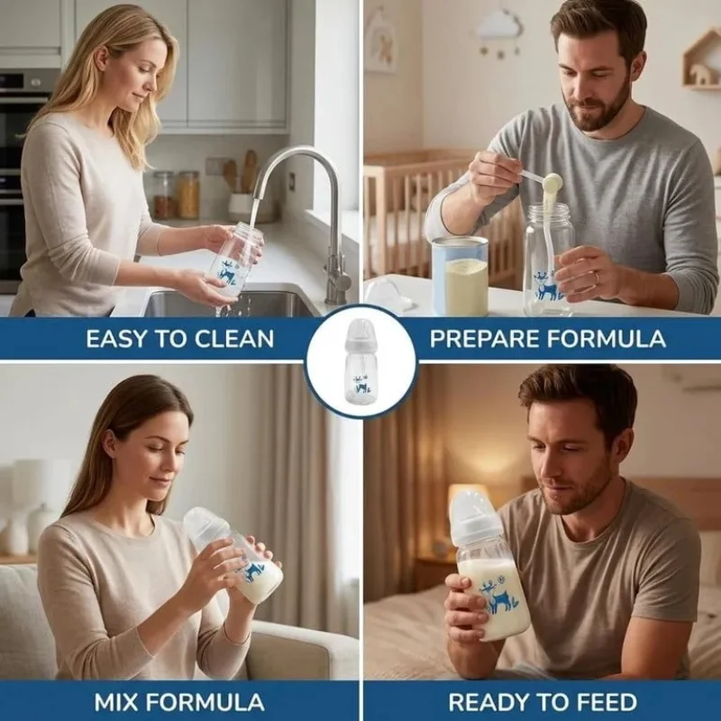 Hands-Free Baby Feeding Bottle 240ml – Anti-Colic Silicone Straw & Nipple, BPA-Free Leak-Proof Self-Feeding Milk Bottle for Infants