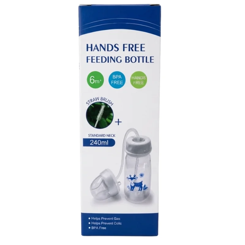 Hands-Free Baby Feeding Bottle 240ml – Anti-Colic Silicone Straw & Nipple, BPA-Free Leak-Proof Self-Feeding Milk Bottle for Infants