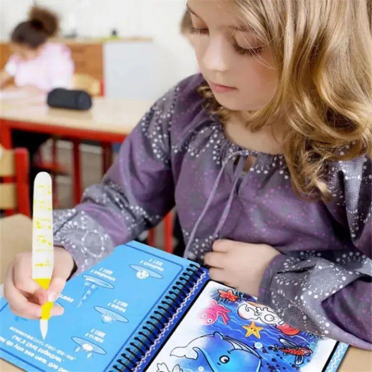 Magic Water Coloring Book with Refillable Water Pen – Reusable Mess-Free Painting & Drawing Doodle Board Book for Toddlers & Kids