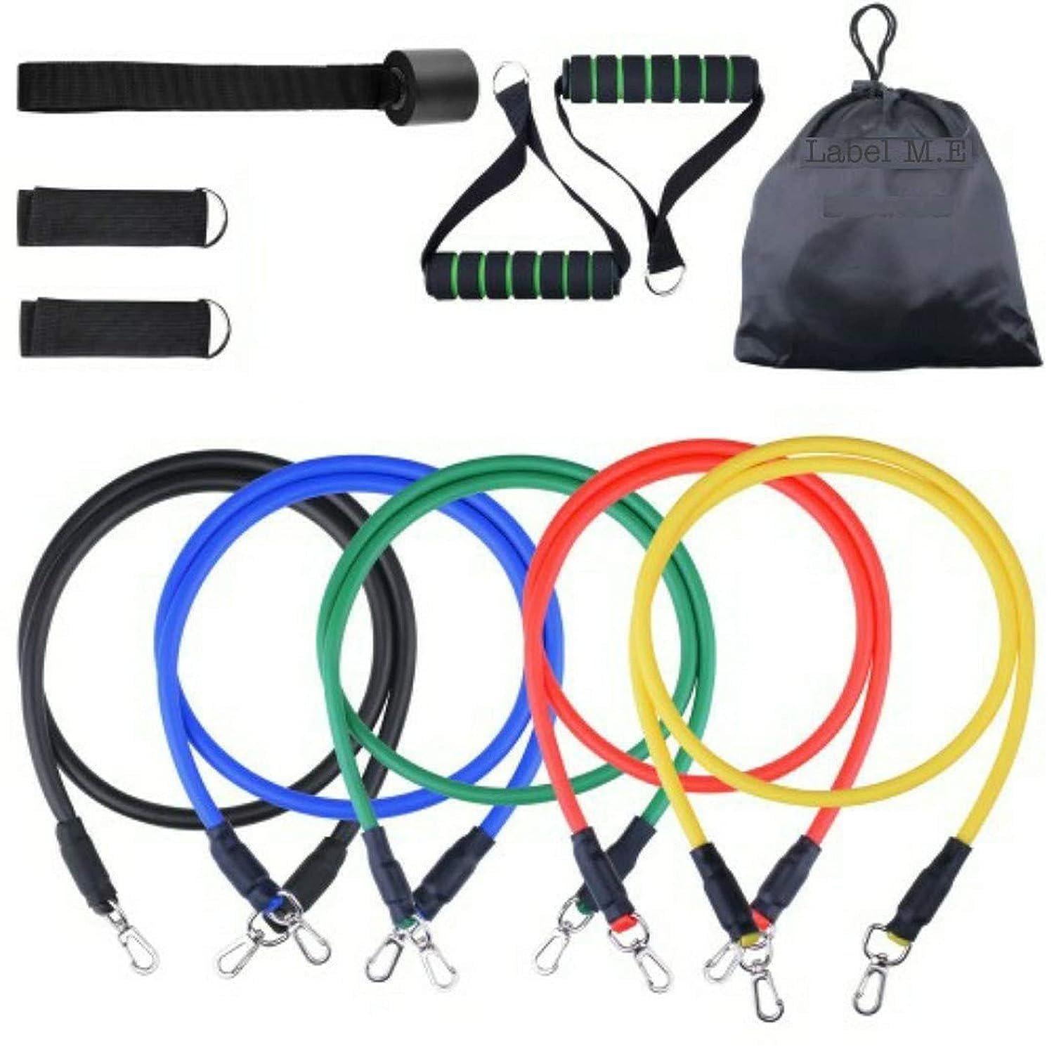 5-in-1 Power Resistance Band Set with Storage Box & Gym Workout Belt - Adjustable Home Fitness Equipment