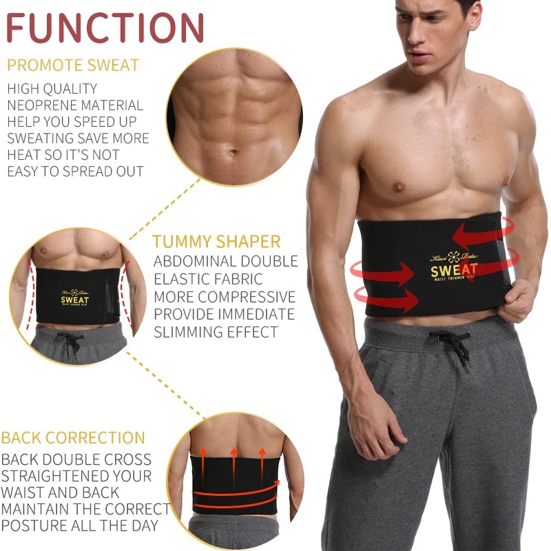 Men waist trainer belt, Abdominal sweat body shaper, Men slimming girdle for weight loss, Waist trimmer belt men