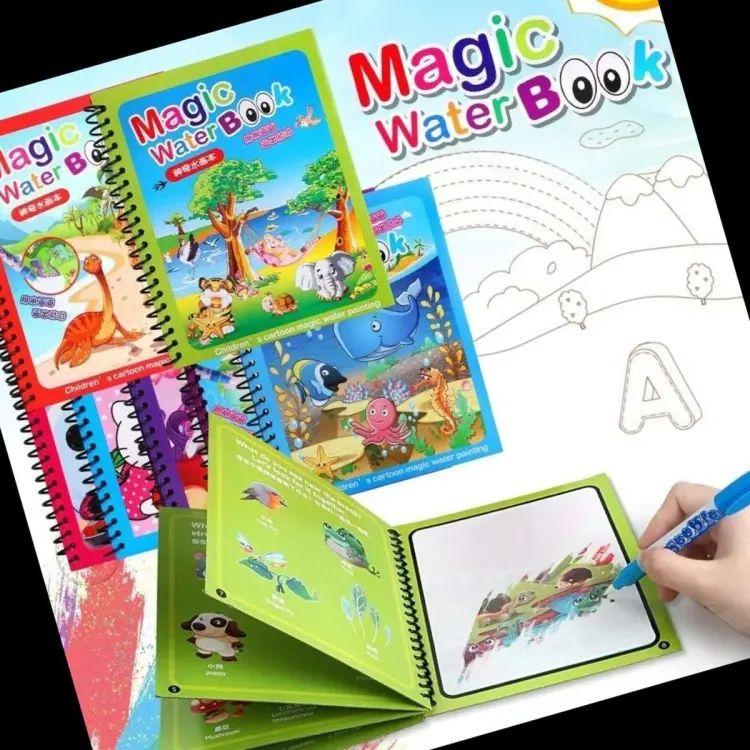 Magic Water Coloring Book with Refillable Water Pen – Reusable Mess-Free Painting & Drawing Doodle Board Book for Toddlers & Kids