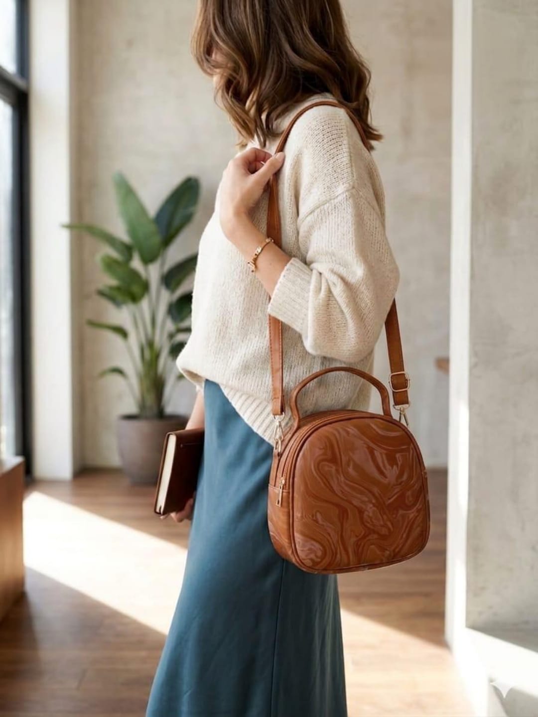 Trendy Marble Gloss Mini Crossbody Bag - Stylish Glossy Print Travel Handbag & Shoulder Purse for Ladies