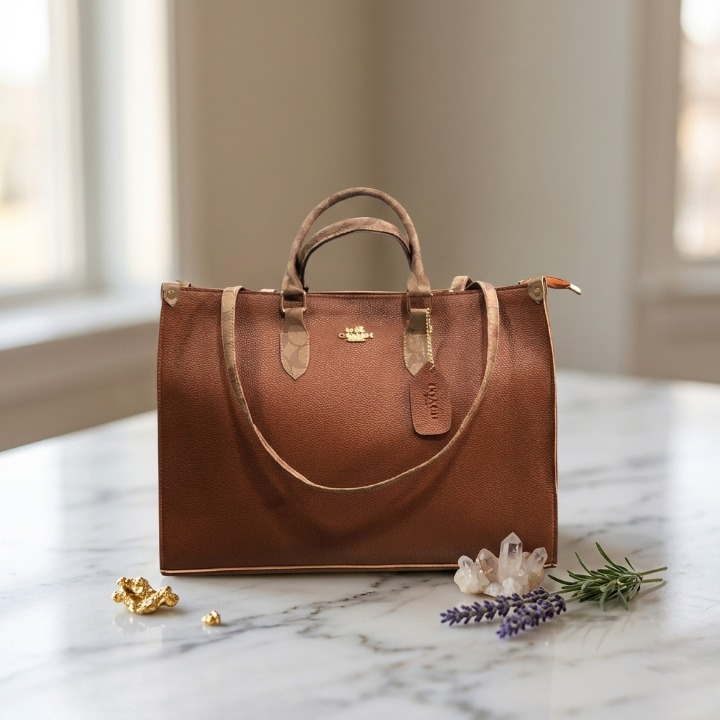 Elegant Designer Black Tote Bag (16x11 Inches) - High Quality Coach Style Ladies Shoulder Handbag